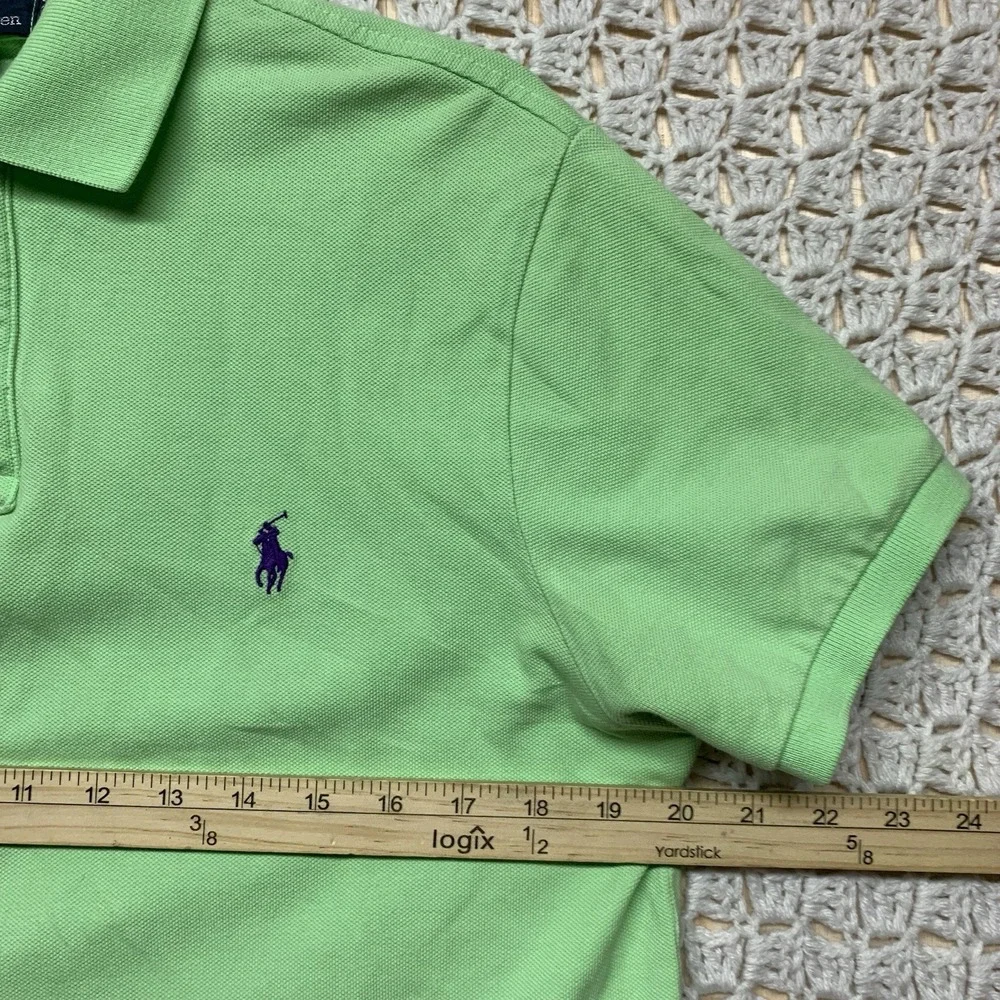 Polo Ralph Lauren Polo Shirt Men Sz M Green Purple  Pony Rugby Custom Fit Cotton